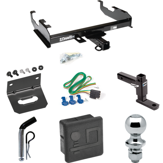 Fits 1971-1973 International 1110 Trailer Hitch Tow PKG w/ 4-Flat Wiring + Adjustable Drop Rise Ball Mount + Pin/Clip + 1-7/8" Ball + Wiring Bracket + Hitch Cover By Draw-Tite