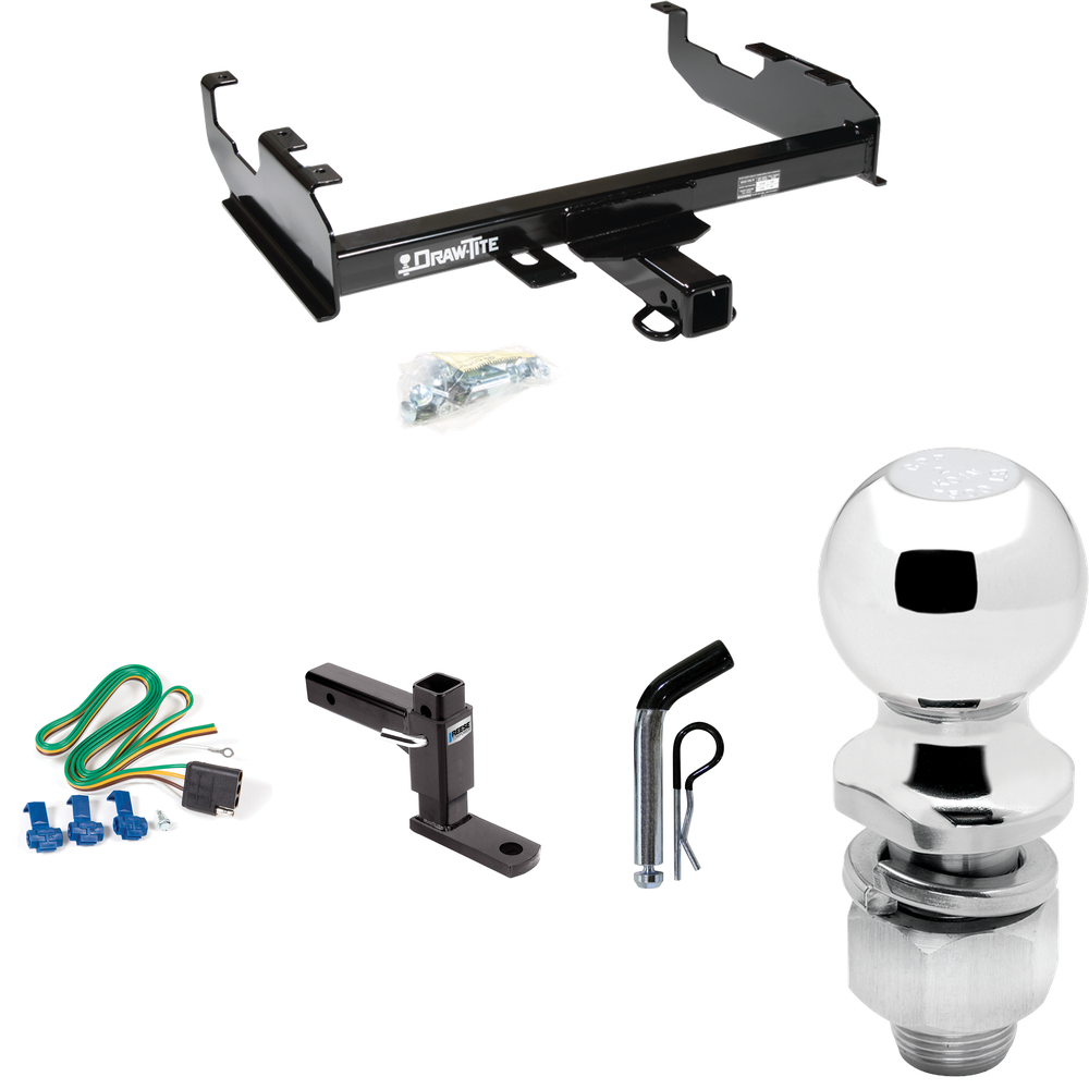 Fits 1974-1975 International 200 Trailer Hitch Tow PKG w/ 4-Flat Wiring + Adjustable Drop Rise Ball Mount + Pin/Clip + 2" Ball By Draw-Tite