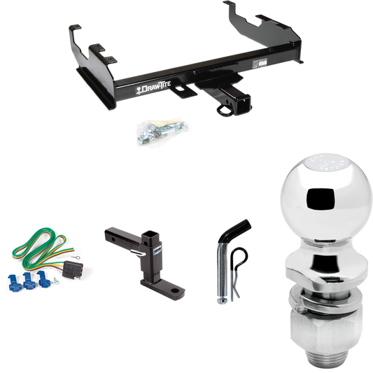 Fits 1974-1975 International 200 Trailer Hitch Tow PKG w/ 4-Flat Wiring + Adjustable Drop Rise Ball Mount + Pin/Clip + 2" Ball By Draw-Tite