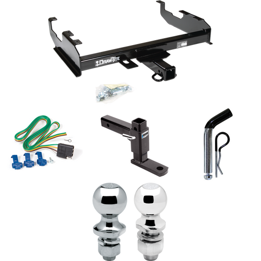 Fits 1985-1986 GMC C3500 Trailer Hitch Tow PKG w/ 4-Flat Wiring + Adjustable Drop Rise Ball Mount + Pin/Clip + 2" Ball + 1-7/8" Ball (For w/8' Bed Models) By Draw-Tite