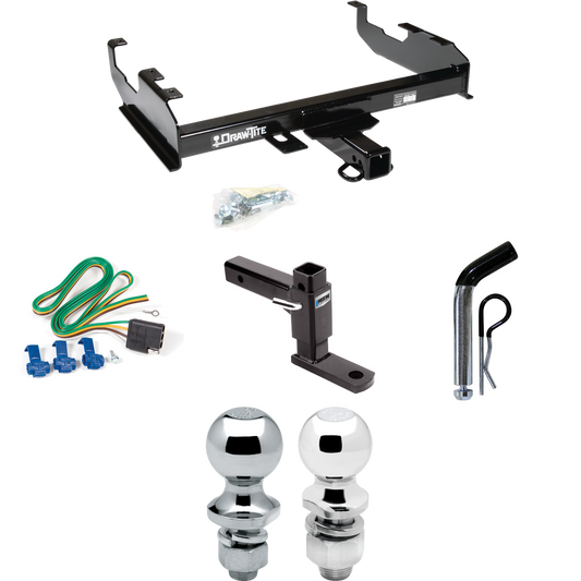 Fits 1963-1965 GMC 1000 Series Trailer Hitch Tow PKG w/ 4-Flat Wiring + Adjustable Drop Rise Ball Mount + Pin/Clip + 2" Ball + 1-7/8" Ball (For w/8' Bed Models) By Draw-Tite