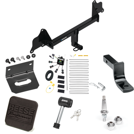 Fits 2017-2019 Tesla 3 Trailer Hitch Tow PKG w/ 4-Flat Zero Contact "No Splice" Wiring Harness + Draw-Bar + Interchangeable 1-7/8" & 2" Balls + Wiring Bracket + Hitch Cover + Hitch Lock By Reese Towpower