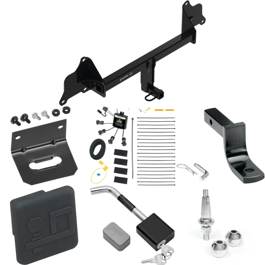 Fits 2017-2019 Tesla 3 Trailer Hitch Tow PKG w/ 4-Flat Zero Contact "No Splice" Wiring Harness + Draw-Bar + Interchangeable 1-7/8" & 2" Balls + Wiring Bracket + Hitch Cover + Hitch Lock By Draw-Tite