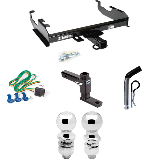 Fits 1969-1971 International 1500D Trailer Hitch Tow PKG w/ 4-Flat Wiring + Adjustable Drop Rise Ball Mount + Pin/Clip + 2" Ball + 2-5/16" Ball By Draw-Tite