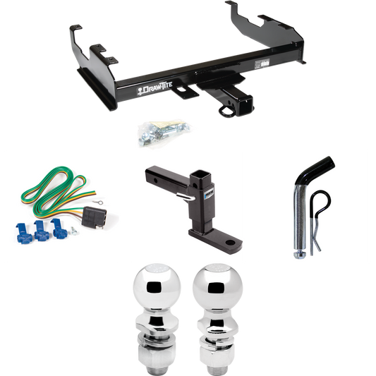 Fits 1963-1972 Chevrolet K20 Trailer Hitch Tow PKG w/ 4-Flat Wiring + Adjustable Drop Rise Ball Mount + Pin/Clip + 2" Ball + 2-5/16" Ball (For w/8' Bed Models) By Draw-Tite