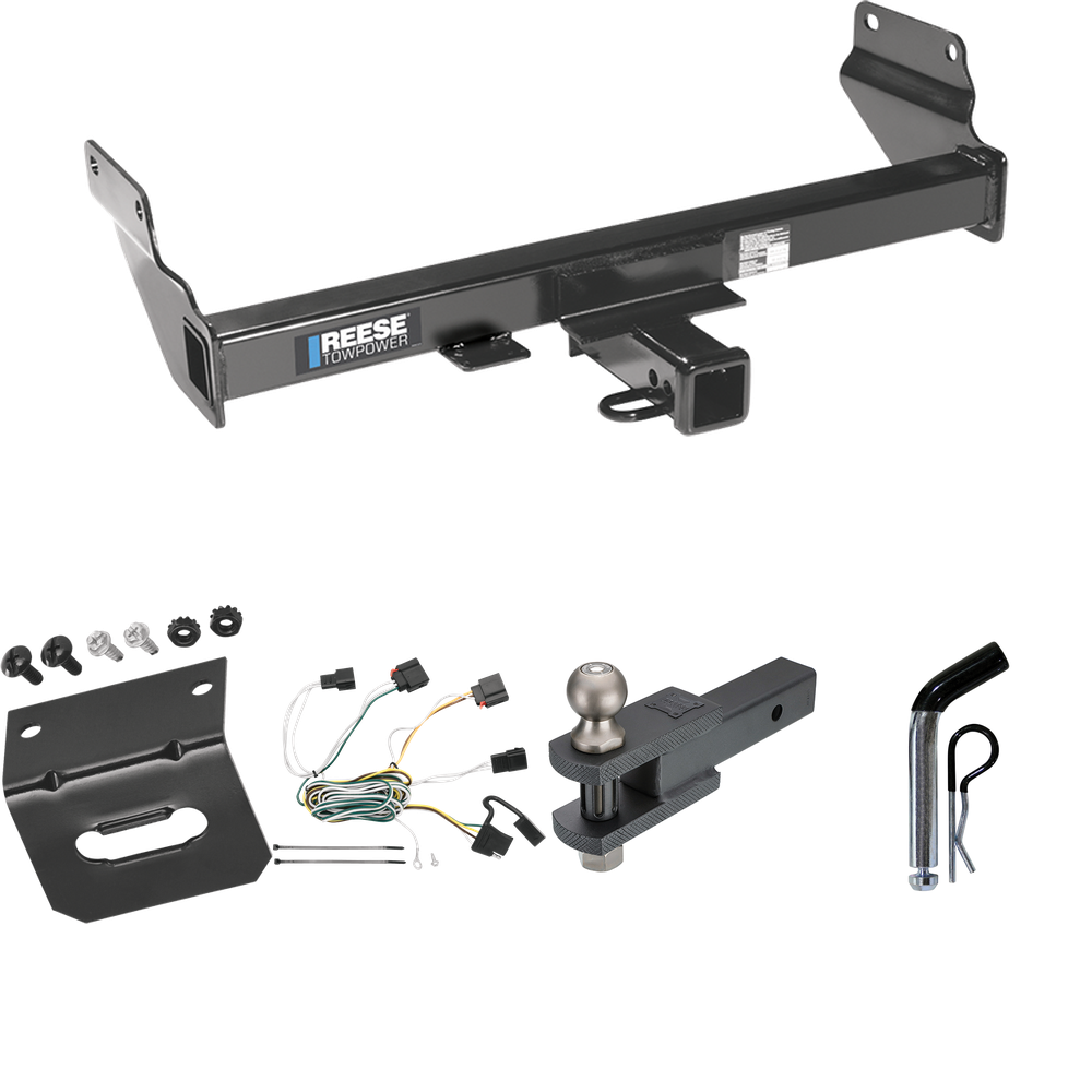 Fits 2011-2013 Jeep Grand Cherokee Trailer Hitch Tow PKG w/ 4-Flat Wiring Harness + Clevis Hitch Ball Mount w/ 2" Ball + Pin/Clip + Wiring Bracket (For w/OEM Tow Hook Models) By Reese Towpower