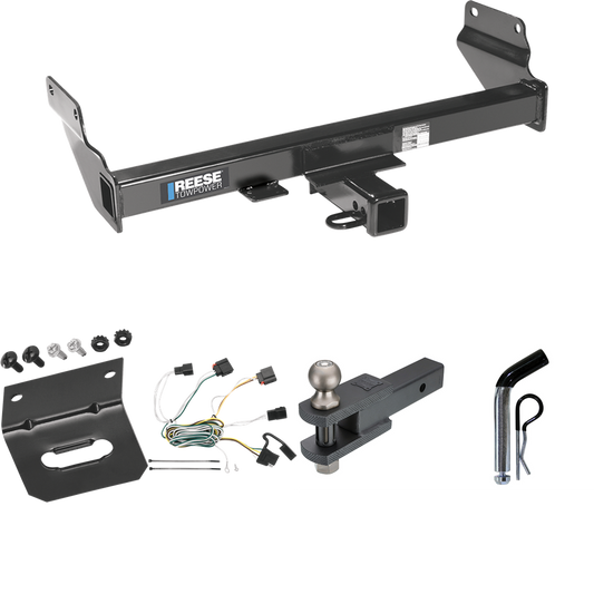 Fits 2011-2013 Jeep Grand Cherokee Trailer Hitch Tow PKG w/ 4-Flat Wiring Harness + Clevis Hitch Ball Mount w/ 2" Ball + Pin/Clip + Wiring Bracket (For w/OEM Tow Hook Models) By Reese Towpower