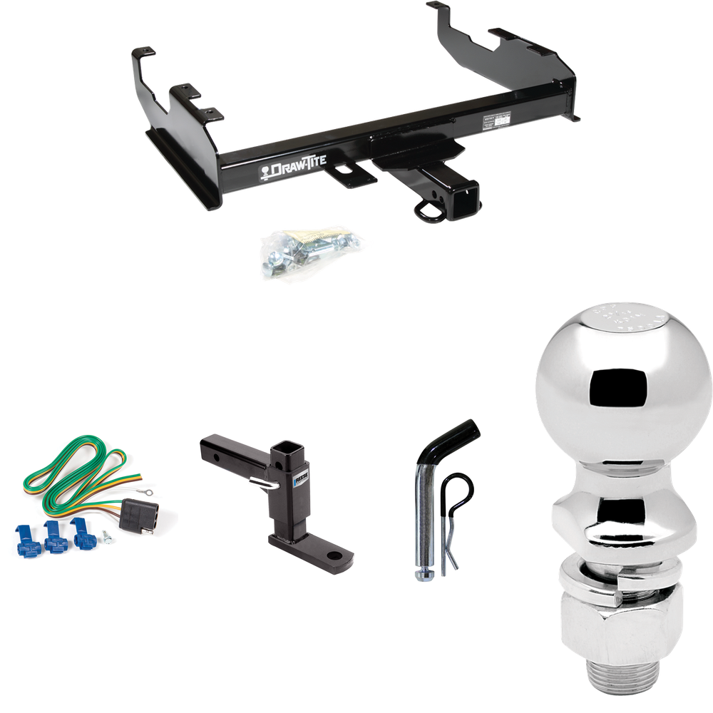 Fits 1963-1972 Chevrolet C30 Trailer Hitch Tow PKG w/ 4-Flat Wiring + Adjustable Drop Rise Ball Mount + Pin/Clip + 2-5/16" Ball (For w/8' Bed Models) By Draw-Tite