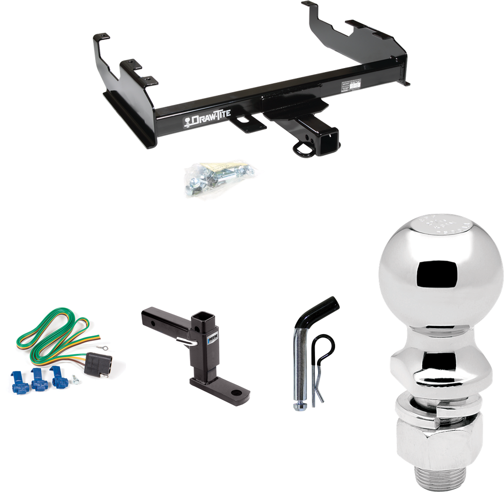 Fits 1963-1972 Chevrolet K20 Trailer Hitch Tow PKG w/ 4-Flat Wiring + Adjustable Drop Rise Ball Mount + Pin/Clip + 2-5/16" Ball (For w/8' Bed Models) By Draw-Tite