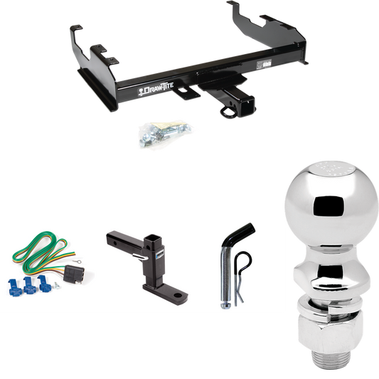 Fits 1963-1972 Chevrolet K10 Trailer Hitch Tow PKG w/ 4-Flat Wiring + Adjustable Drop Rise Ball Mount + Pin/Clip + 2-5/16" Ball (For w/8' Bed Models) By Draw-Tite
