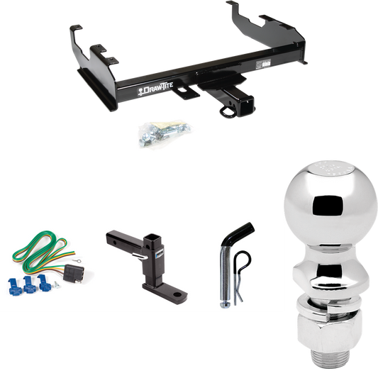 Fits 1985-1986 GMC K3500 Trailer Hitch Tow PKG w/ 4-Flat Wiring + Adjustable Drop Rise Ball Mount + Pin/Clip + 2-5/16" Ball (For w/8' Bed Models) By Draw-Tite