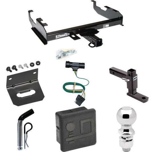 Fits 1967-1978 GMC K25 Trailer Hitch Tow PKG w/ 4-Flat Wiring + Adjustable Drop Rise Ball Mount + Pin/Clip + 2-5/16" Ball + Wiring Bracket + Hitch Cover (For w/8' Bed Models) By Draw-Tite