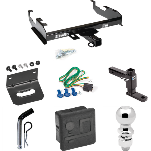 Fits 1963-1965 GMC 1000 Series Trailer Hitch Tow PKG w/ 4-Flat Wiring + Adjustable Drop Rise Ball Mount + Pin/Clip + 2-5/16" Ball + Wiring Bracket + Hitch Cover (For w/8' Bed Models) By Draw-Tite
