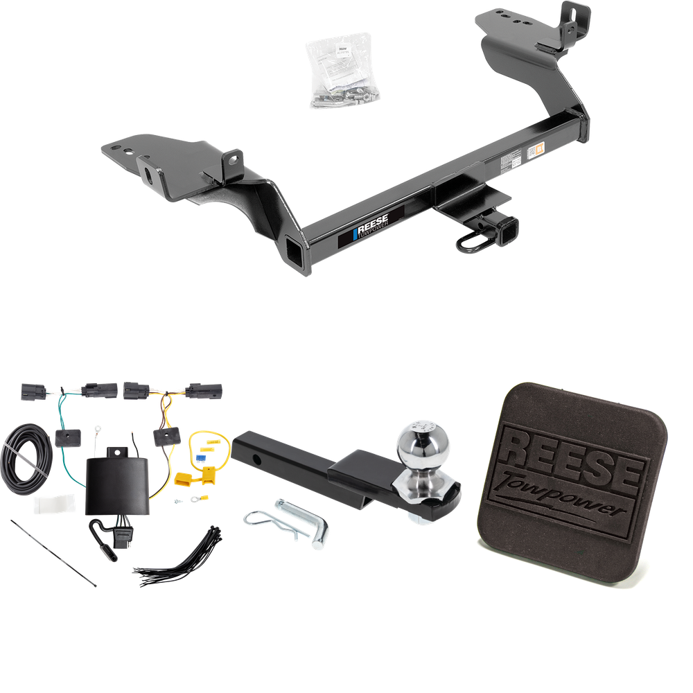 Fits 2019-2019 Ford Escape Trailer Hitch Tow PKG w/ 4-Flat Wiring Harness + Interlock Starter Kit w/ 2" Ball 1-1/4" Drop 3/4" Rise + Hitch Cover By Reese Towpower