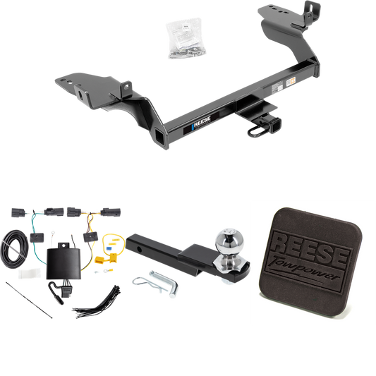 Fits 2019-2019 Ford Escape Trailer Hitch Tow PKG w/ 4-Flat Wiring Harness + Interlock Starter Kit w/ 2" Ball 1-1/4" Drop 3/4" Rise + Hitch Cover By Reese Towpower