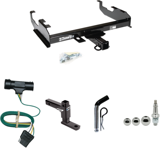 Fits 1967-1978 GMC C35 Trailer Hitch Tow PKG w/ 4-Flat Wiring + Adjustable Drop Rise Ball Mount + Pin/Clip + Inerchangeable 1-7/8" & 2" & 2-5/16" Balls (For w/8' Bed Models) By Draw-Tite