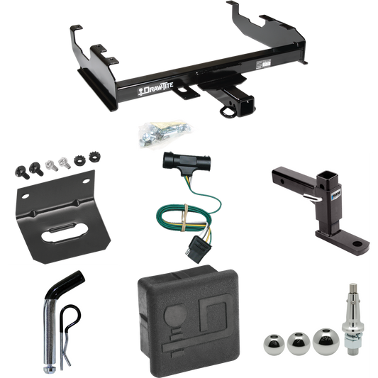 Se adapta al paquete de enganche de remolque GMC C25 1967-1978 con 4 cables planos + soporte de bola ajustable + pasador/clip + bolas intercambiables de 1-7/8", 2" y 2-5/16" + soporte de cableado + enganche Funda (para modelos con cama de 8') de Draw-Tite