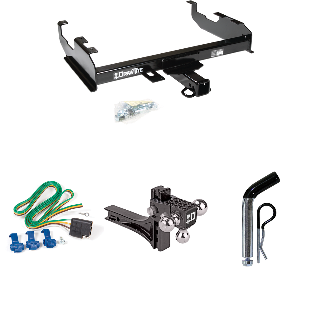 Fits 1971-1973 International 1310 Trailer Hitch Tow PKG w/ 4-Flat Wiring + Adjustable Drop Rise Triple Ball Ball Mount 1-7/8" & 2" & 2-5/16" Trailer Balls + Pin/Clip By Draw-Tite