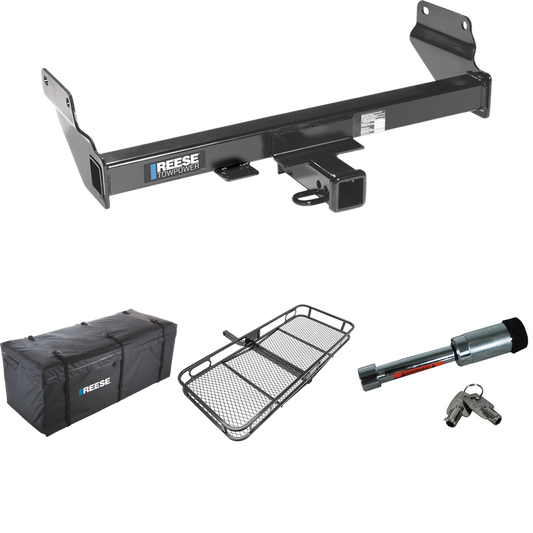 Fits 2021-2021 Jeep Grand Cherokee Trailer Hitch Tow PKG w/ 60" x 24" Cargo Carrier + Cargo Bag + Hitch Lock (For w/OEM Tow Hook, Except w/ECODiesel Engine Models) By Reese Towpower