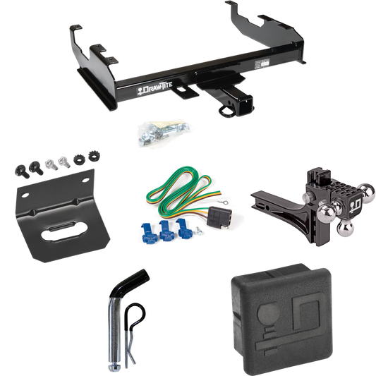 Fits 1963-1965 GMC 1000 Series Trailer Hitch Tow PKG w/ 4-Flat Wiring + Adjustable Drop Rise Triple Ball Ball Mount 1-7/8" & 2" & 2-5/16" Trailer Balls + Pin/Clip + Wiring Bracket + Hitch Cover (For w/8' Bed Models) By Draw-Tite