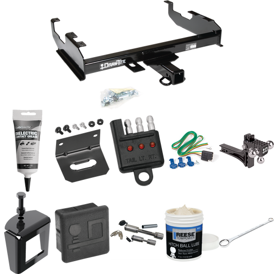 Fits 1969-1970 International 1300D Trailer Hitch Tow PKG w/ 4-Flat Wiring + Adjustable Drop Rise Triple Ball Ball Mount 1-7/8" & 2" & 2-5/16" Trailer Balls + Wiring Bracket + Hitch Cover + Dual Hitch & Coupler Locks + Wiring Tester + Ball Lube + Elec