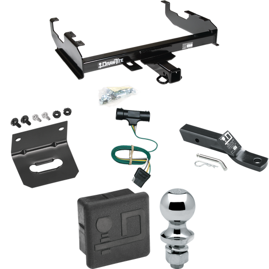 Fits 1979-1984 GMC C1500 Trailer Hitch Tow PKG w/ 4-Flat Wiring + Ball Mount w/ 2" Drop + 1-7/8" Ball + Wiring Bracket + Hitch Cover (For w/8' Bed Models) By Draw-Tite