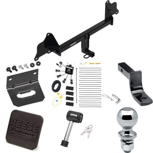 Fits 2017-2019 Tesla 3 Trailer Hitch Tow PKG w/ 4-Flat Zero Contact "No Splice" Wiring Harness + Draw-Bar + 2" Ball + Wiring Bracket + Hitch Cover + Hitch Lock By Reese Towpower