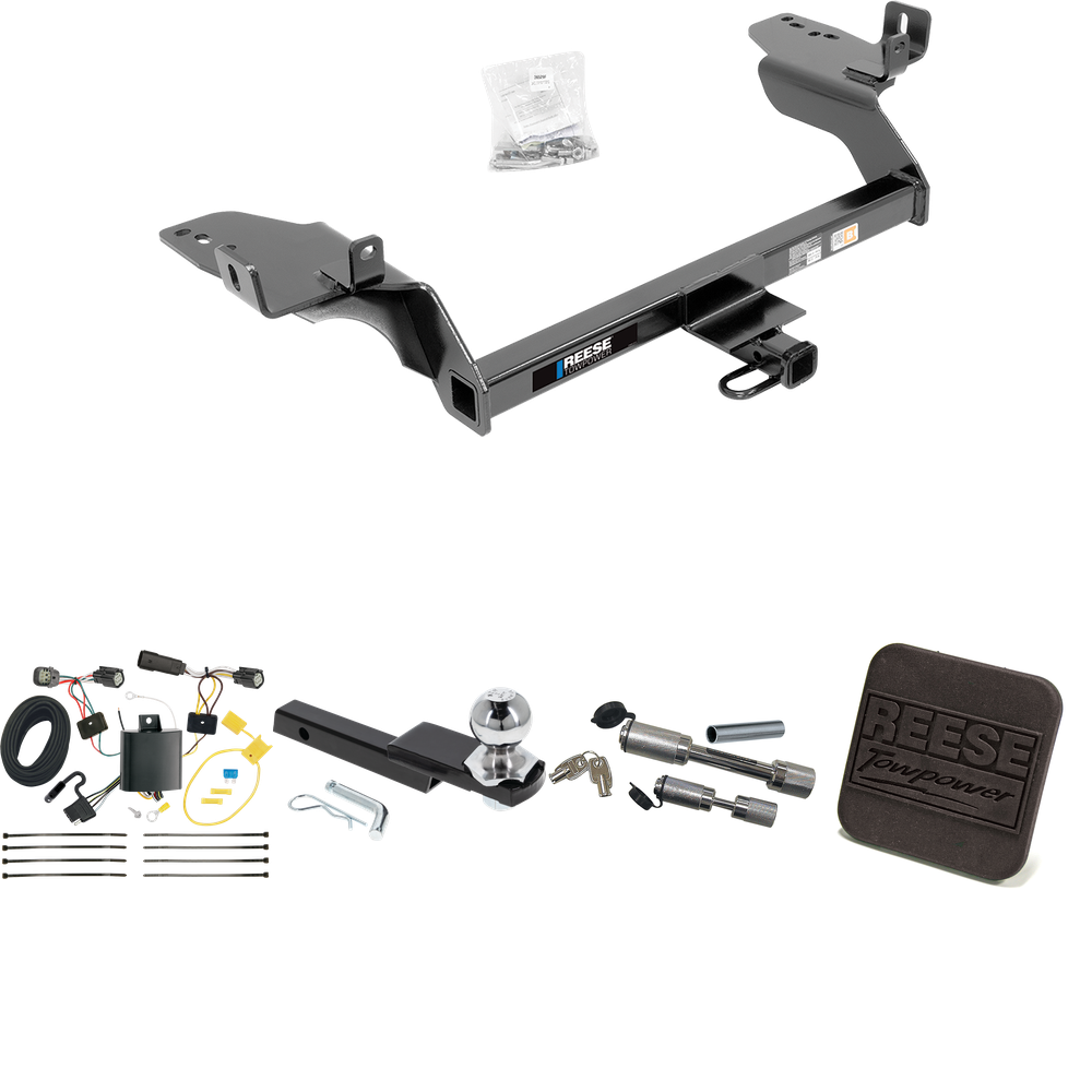 Fits 2017-2018 Ford Escape Trailer Hitch Tow PKG w/ 4-Flat Wiring Harness + Interlock Starter Kit w/ 2" Ball 1-1/4" Drop 3/4" Rise + Hitch Cover + Dual Hitch & Coupler Locks By Reese Towpower