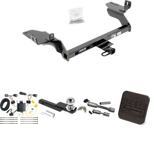 Fits 2017-2018 Ford Escape Trailer Hitch Tow PKG w/ 4-Flat Wiring Harness + Interlock Starter Kit w/ 2" Ball 1-1/4" Drop 3/4" Rise + Hitch Cover + Dual Hitch & Coupler Locks By Reese Towpower