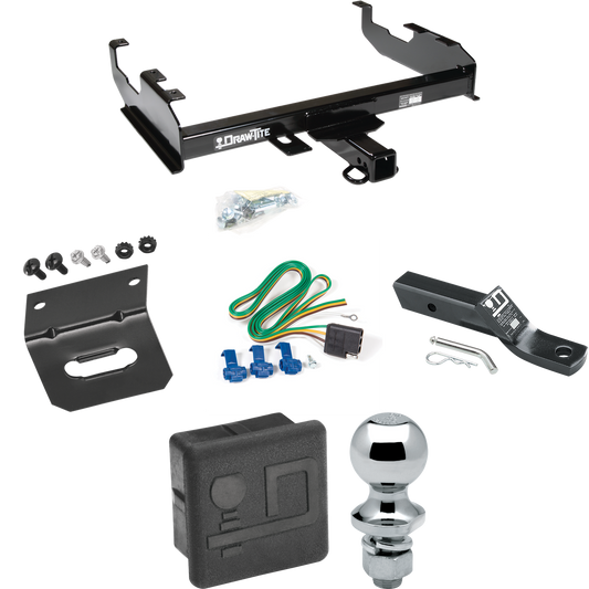 Fits 1963-1972 Chevrolet K10 Trailer Hitch Tow PKG w/ 4-Flat Wiring + Ball Mount w/ 2" Drop + 1-7/8" Ball + Wiring Bracket + Hitch Cover (For w/8' Bed Models) By Draw-Tite