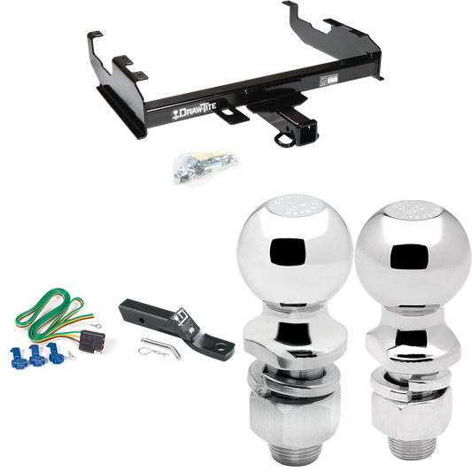 Fits 1988-1991 GMC C3500 Trailer Hitch Tow PKG w/ 4-Flat Wiring + Ball Mount w/ 2" Drop + 2" Ball + 2-5/16" Ball (For Crew Cab w/8' Bed Models) By Draw-Tite