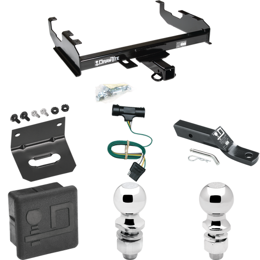 Fits 1979-1984 GMC C3500 Trailer Hitch Tow PKG w/ 4-Flat Wiring + Ball Mount w/ 2" Drop + 2" Ball + 2-5/16" Ball + Wiring Bracket + Hitch Cover (For w/8' Bed Models) By Draw-Tite