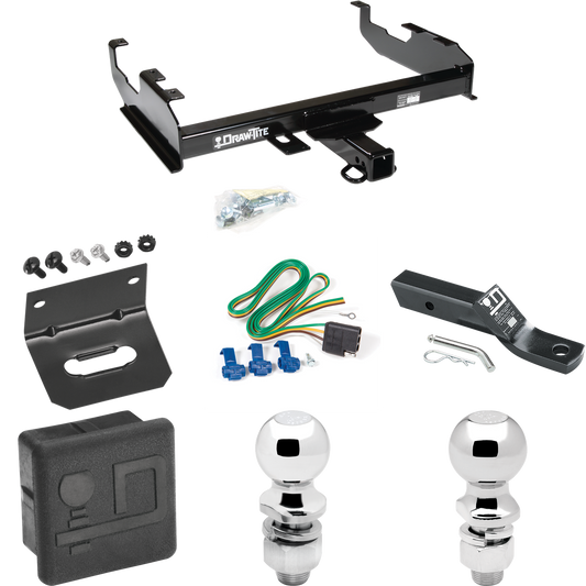 Fits 1974-1975 International 200 Trailer Hitch Tow PKG w/ 4-Flat Wiring + Ball Mount w/ 2" Drop + 2" Ball + 2-5/16" Ball + Wiring Bracket + Hitch Cover By Draw-Tite