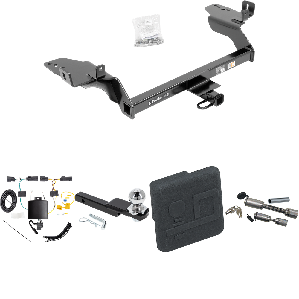 Fits 2019-2019 Ford Escape Trailer Hitch Tow PKG w/ 4-Flat Wiring Harness + Interlock Starter Kit w/ 2" Ball 1-1/4" Drop 3/4" Rise + Hitch Cover + Dual Hitch & Coupler Locks By Draw-Tite