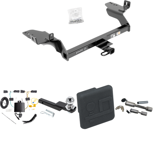 Fits 2019-2019 Ford Escape Trailer Hitch Tow PKG w/ 4-Flat Wiring Harness + Interlock Starter Kit w/ 2" Ball 1-1/4" Drop 3/4" Rise + Hitch Cover + Dual Hitch & Coupler Locks By Draw-Tite