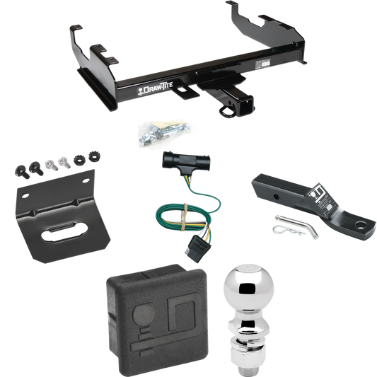 Fits 1967-1978 GMC C35 Trailer Hitch Tow PKG w/ 4-Flat Wiring + Ball Mount w/ 2" Drop + 2-5/16" Ball + Wiring Bracket + Hitch Cover (For w/8' Bed Models) By Draw-Tite