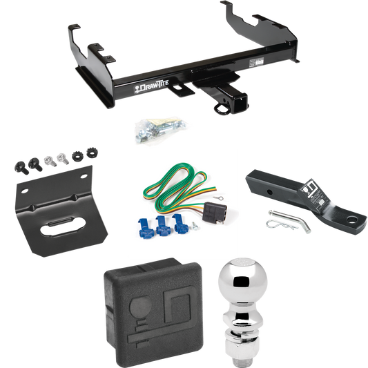 Fits 1971-1973 International 1310 Trailer Hitch Tow PKG w/ 4-Flat Wiring + Ball Mount w/ 2" Drop + 2-5/16" Ball + Wiring Bracket + Hitch Cover By Draw-Tite