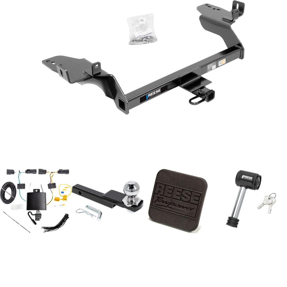 Fits 2019-2019 Ford Escape Trailer Hitch Tow PKG w/ 4-Flat Wiring Harness + Interlock Starter Kit w/ 2" Ball 1-1/4" Drop 3/4" Rise + Hitch Cover + Hitch Lock By Reese Towpower