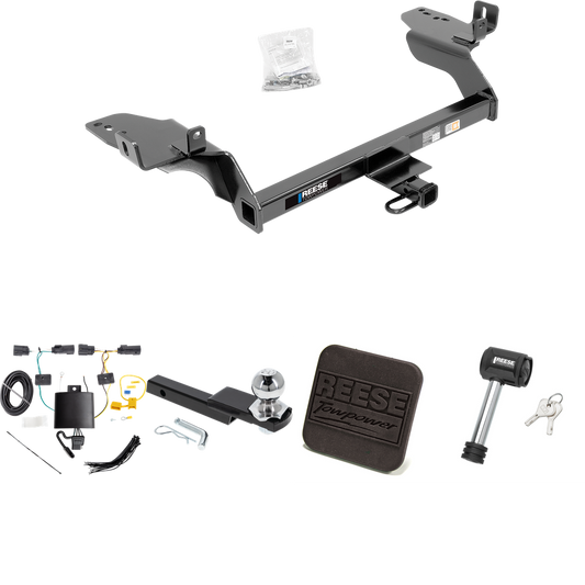 Fits 2019-2019 Ford Escape Trailer Hitch Tow PKG w/ 4-Flat Wiring Harness + Interlock Starter Kit w/ 2" Ball 1-1/4" Drop 3/4" Rise + Hitch Cover + Hitch Lock By Reese Towpower