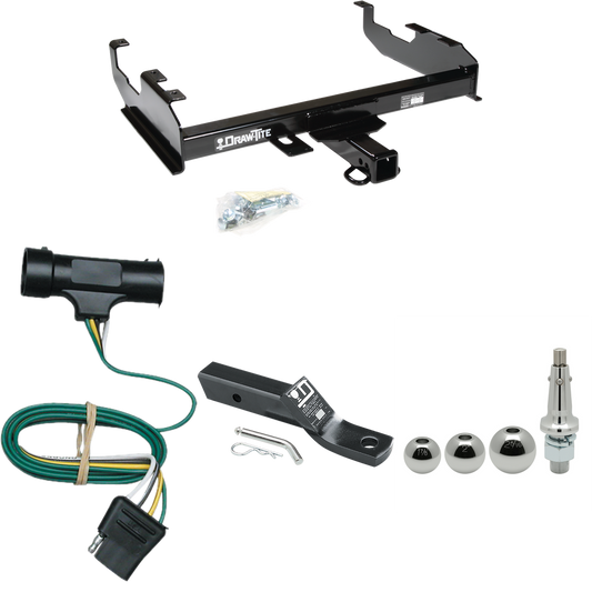 Fits 1975-1978 GMC C15 Trailer Hitch Tow PKG w/ 4-Flat Wiring + Ball Mount w/ 2" Drop + Interchangeable Ball 1-7/8" & 2" & 2-5/16" (For w/8' Bed Models) By Draw-Tite