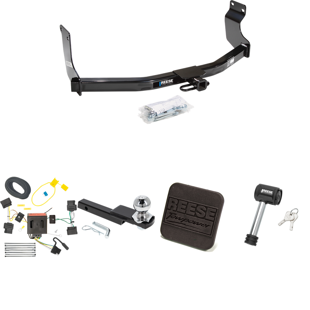 Fits 2005-2011 Mercury Mariner Trailer Hitch Tow PKG w/ 4-Flat Wiring Harness + Interlock Starter Kit w/ 2" Ball 1-1/4" Drop 3/4" Rise + Hitch Cover + Hitch Lock By Reese Towpower