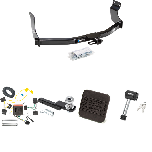 Fits 2005-2011 Mercury Mariner Trailer Hitch Tow PKG w/ 4-Flat Wiring Harness + Interlock Starter Kit w/ 2" Ball 1-1/4" Drop 3/4" Rise + Hitch Cover + Hitch Lock By Reese Towpower