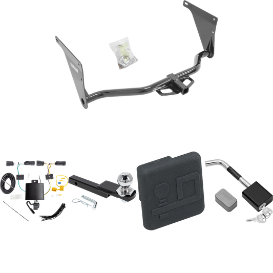 Fits 2019-2019 Ford Escape Trailer Hitch Tow PKG w/ 4-Flat Wiring Harness + Interlock Starter Kit w/ 2" Ball 1-1/4" Drop 3/4" Rise + Hitch Cover + Hitch Lock By Draw-Tite