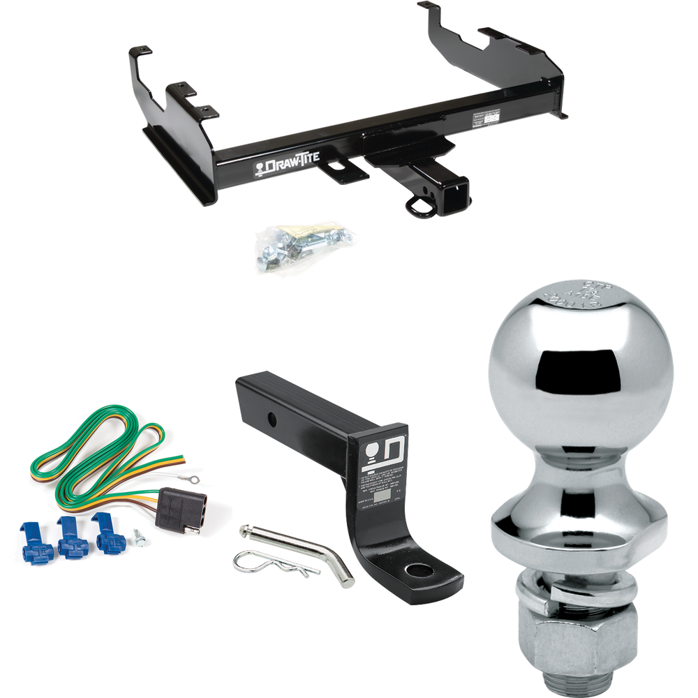 Fits 1969-1970 International 1300D Trailer Hitch Tow PKG w/ 4-Flat Wiring + Ball Mount w/ 4" Drop + 1-7/8" Ball By Draw-Tite