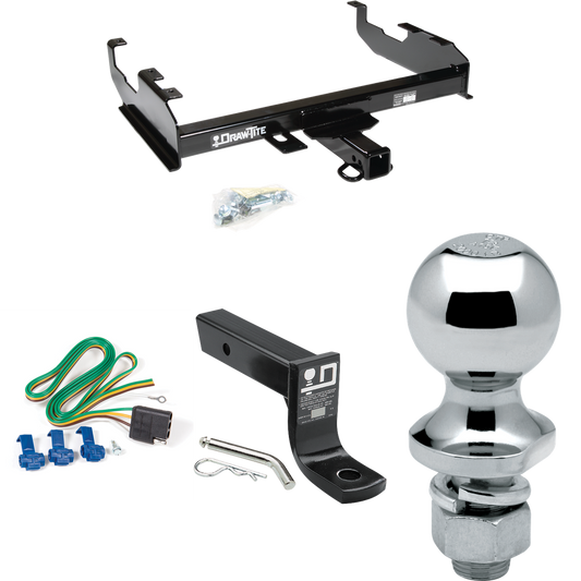 Fits 1971-1973 International 1110 Trailer Hitch Tow PKG w/ 4-Flat Wiring + Ball Mount w/ 4" Drop + 1-7/8" Ball By Draw-Tite