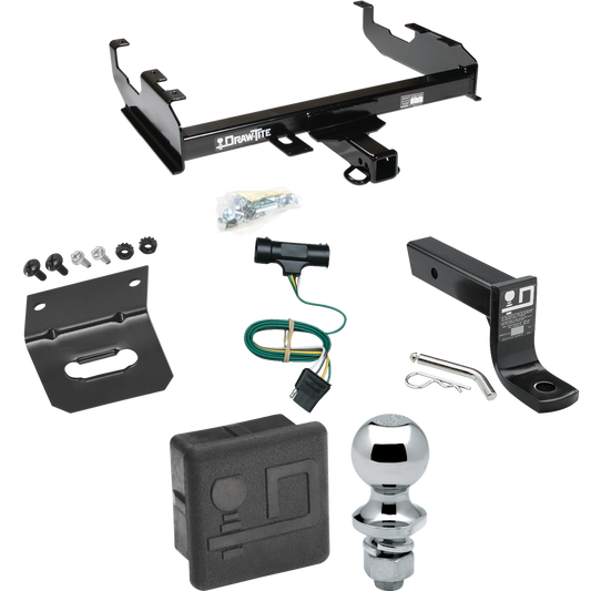 Fits 1979-1984 GMC K1500 Trailer Hitch Tow PKG w/ 4-Flat Wiring + Ball Mount w/ 4" Drop + 1-7/8" Ball + Wiring Bracket + Hitch Cover (For w/8' Bed Models) By Draw-Tite