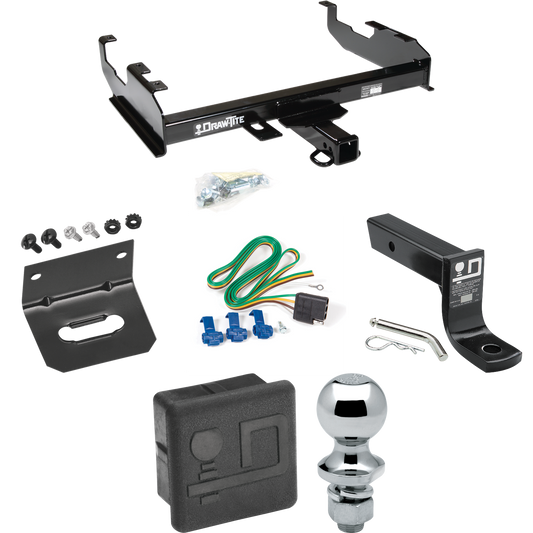 Se adapta al paquete de remolque con enganche para remolque GMC C2500 1985-1986 con 4 cables planos + soporte de bola con caída de 4" + bola de 1-7/8" + soporte de cableado + cubierta de enganche (para modelos con cama de 8') por Draw- tite