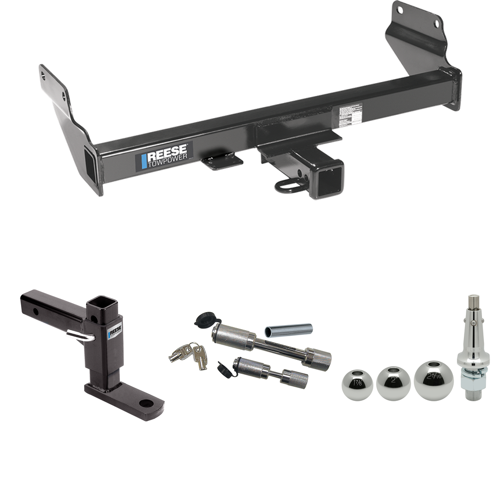 Fits 2021-2021 Jeep Grand Cherokee Trailer Hitch Tow PKG w/ Adjustable Drop Rise Ball Mount + Dual Hitch & Copler Locks + Inerchangeable 1-7/8" & 2" & 2-5/16" Balls (Excludes: w/OEM Tow Hook or ECODiesel Engine Models) By Reese Towpower