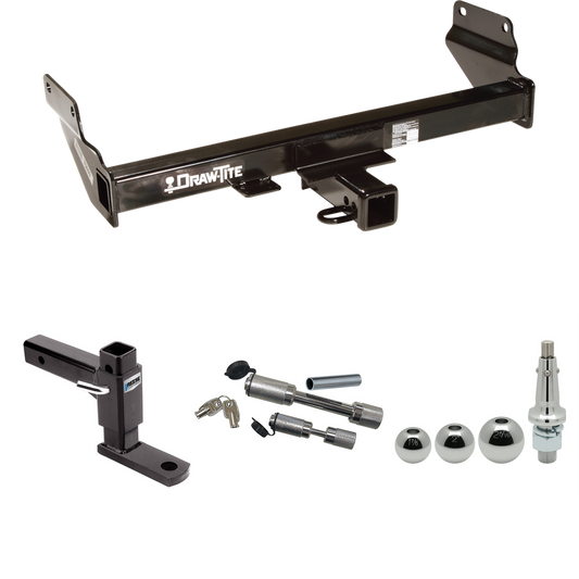 Fits 2014-2021 Jeep Grand Cherokee Trailer Hitch Tow PKG w/ Adjustable Drop Rise Ball Mount + Dual Hitch & Copler Locks + Inerchangeable 1-7/8" & 2" & 2-5/16" Balls (For w/OEM Tow Hook, Except w/ECODiesel Engine Models) By Draw-Tite