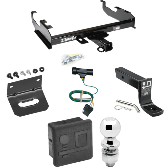 Fits 1975-1978 GMC K15 Trailer Hitch Tow PKG w/ 4-Flat Wiring + Ball Mount w/ 4" Drop + 2" Ball + Wiring Bracket + Hitch Cover (For w/8' Bed Models) By Draw-Tite